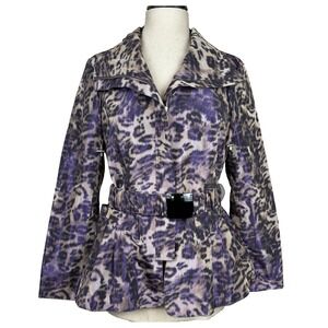 Lafayette 148 New York Jacket Womens 6 Purple Leopard Animal Print Belted Peplum